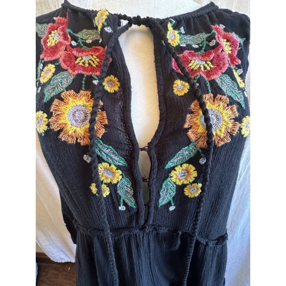 Free People Spell On You Dress Size XS‎ Black Embroidered Long Sleeve Floral - Picture 3 of 11